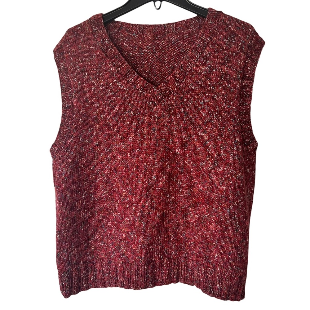 Hand Knit Grandpa Grandma Red Knit Marled Warm Winter Unisex X'mas Vest EUC M